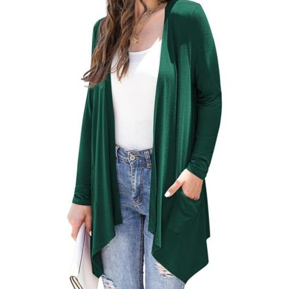 Womens Green Cardigan With Pockets Large Lightweight Sweater Fall Fashion Trends - Picture 2 of 4